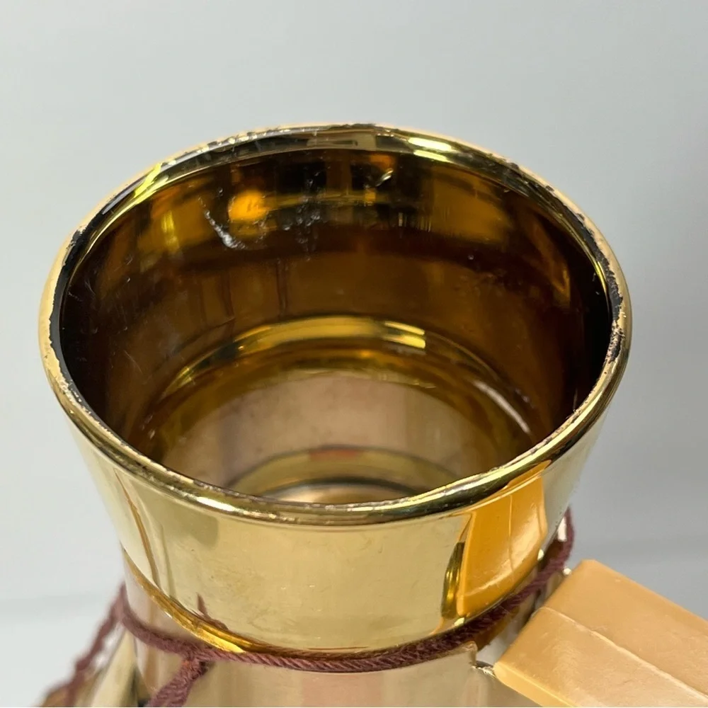 Vtg Mid-Century INLAND Glass Carafe & Warmer 22k Gold Trim Coffee‎ Pot Cork Lid